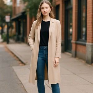NWT Philosophy Faux Brushed Suede Leather Open Front Coat Sz. M- Beige Long $98